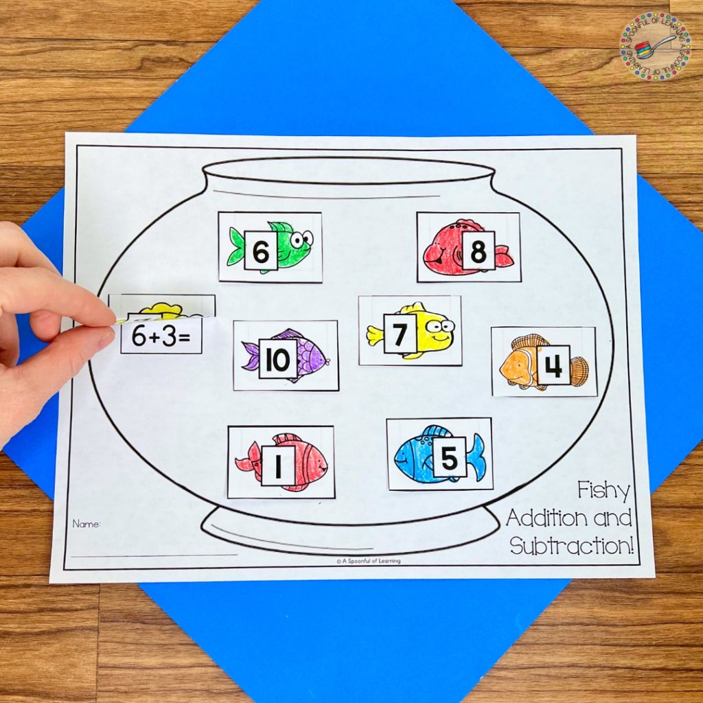 Fish lift-the-flap addition and subtraction activity