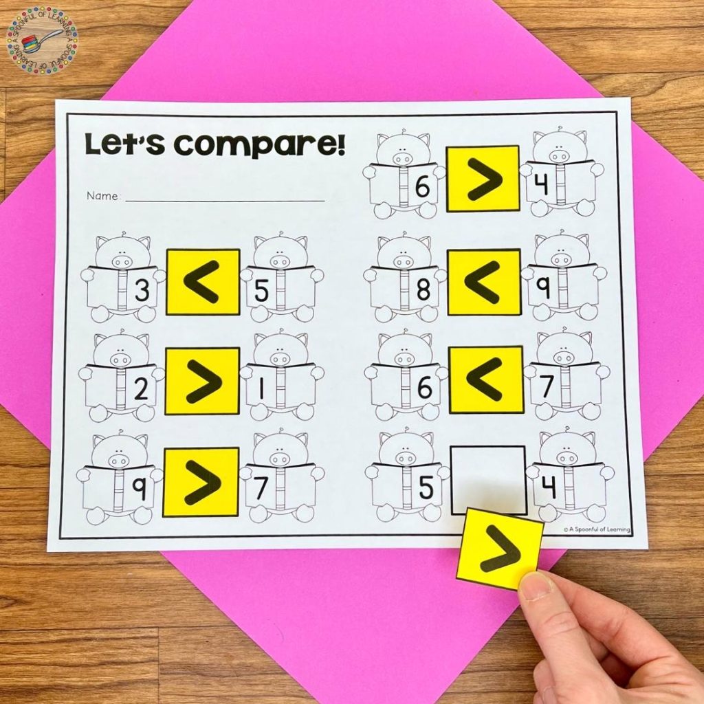 Comparing numbers cut and paste activity