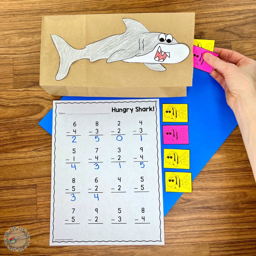 Shark themed subtraction activity