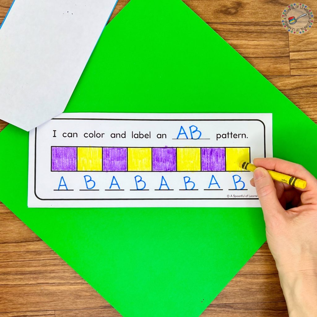 Coloring and labeling an AB pattern with colored squares