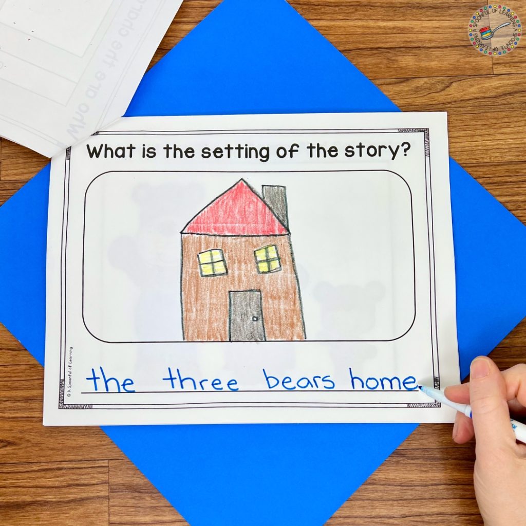 Setting page of a story elements book for Goldilocks and the Three Bears