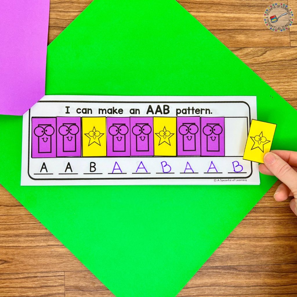 Making an AAB pattern with small colored shape cards