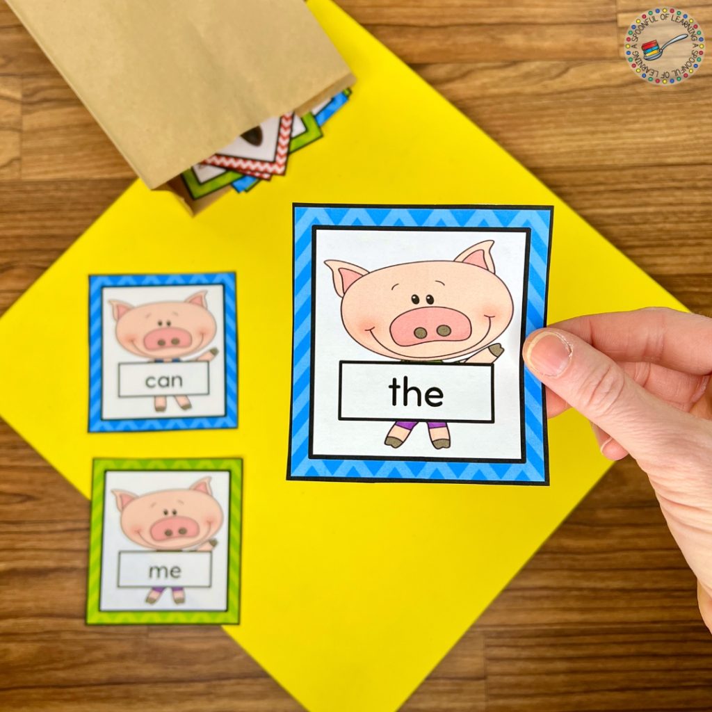 Sight word card game with pig cards