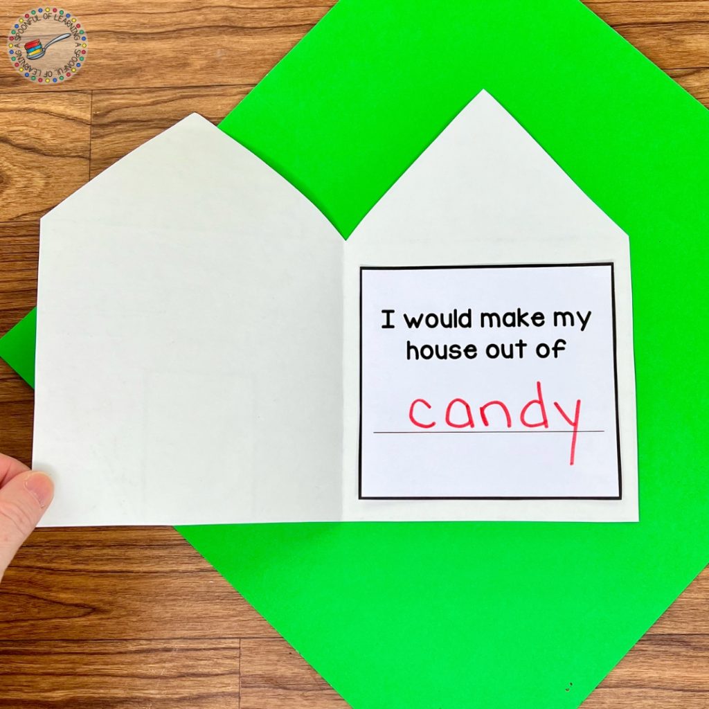 Interior of a writing craftivity about creating a house from candy