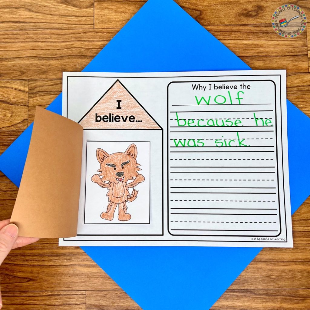 Writing craftivity about believing the wolf