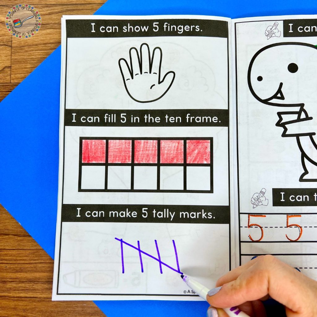 Number sense page for the number five
