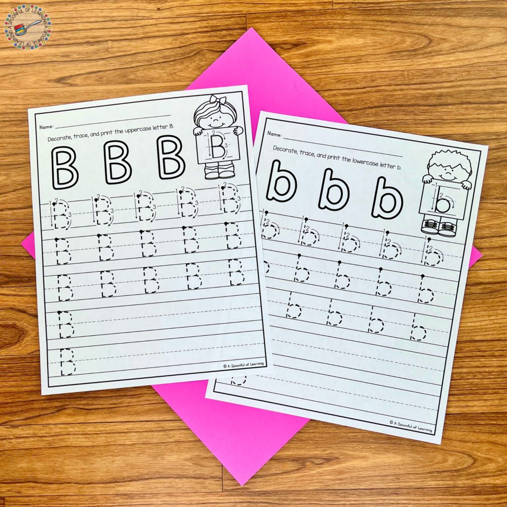 Two letter tracing pages, one for uppercase and one for lowercase