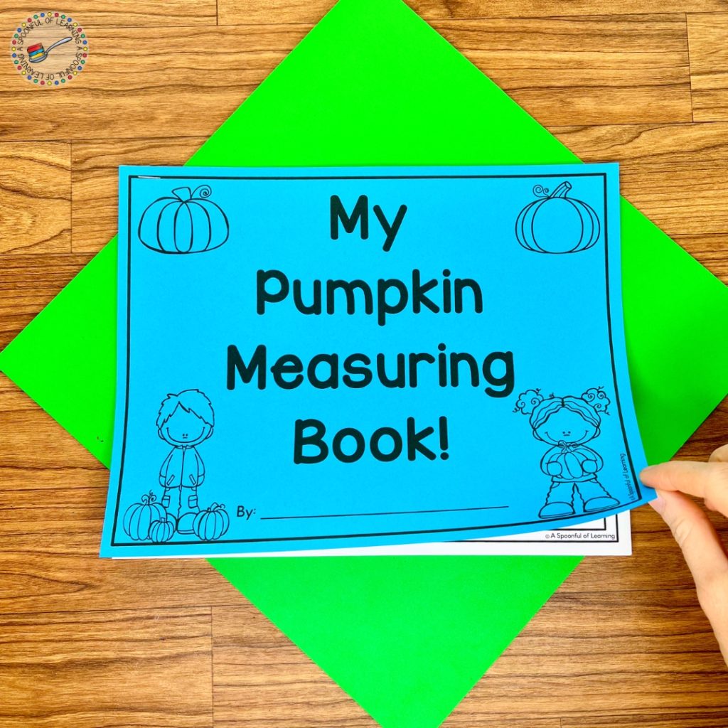 Blue cover page of a pumpkin measuring book