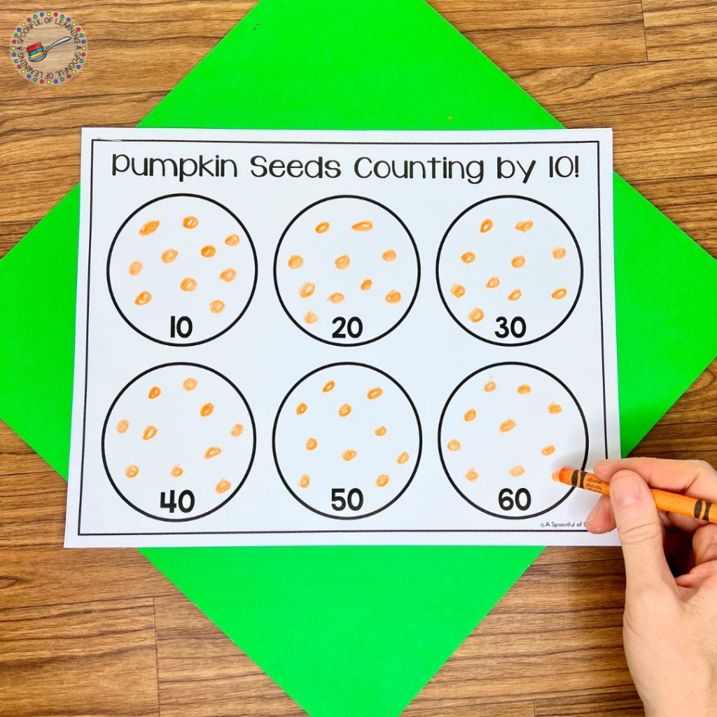 Crayon dots on a counting worksheet