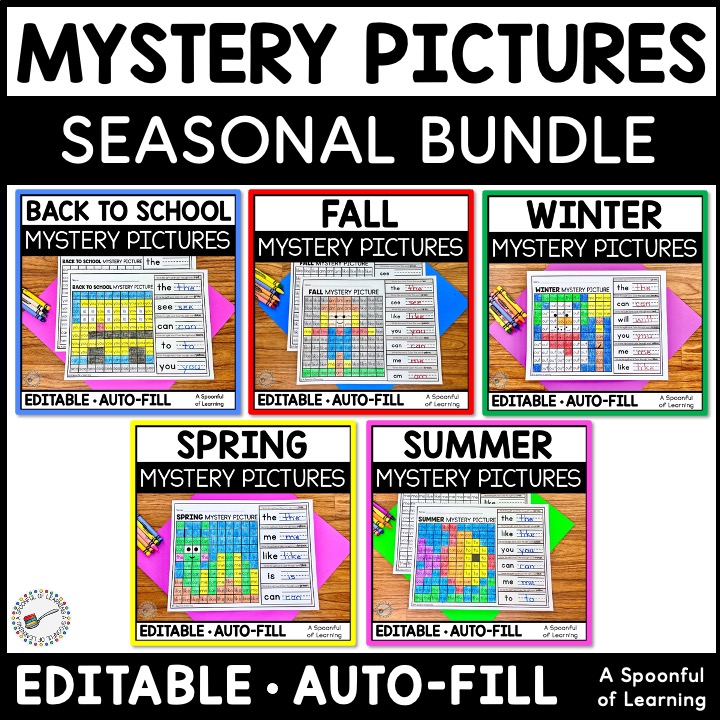 Mystery pictures seasonal bundle - Editable, Auto-Fill