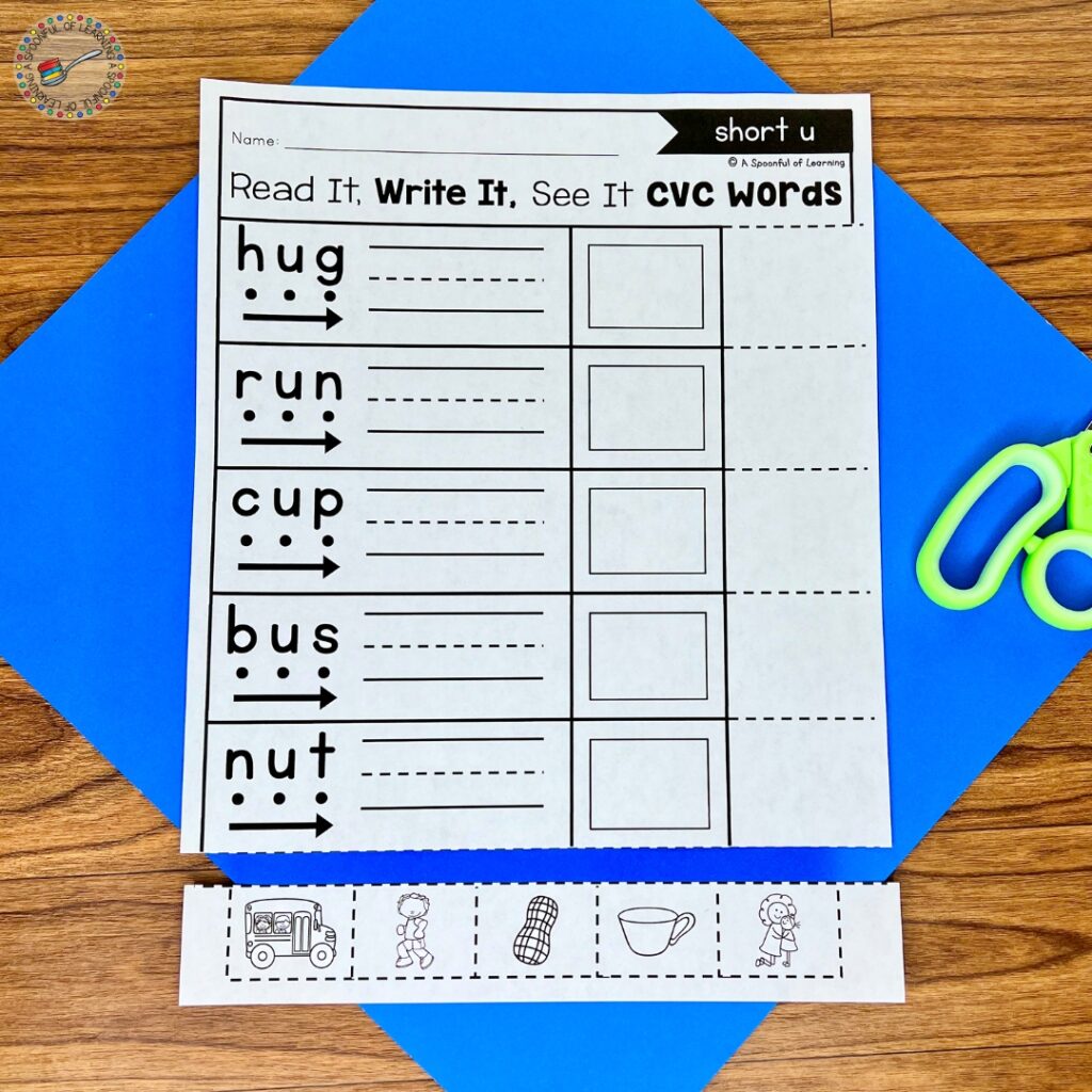 Pictures cut from the bottom of the word reading fluency worksheet
