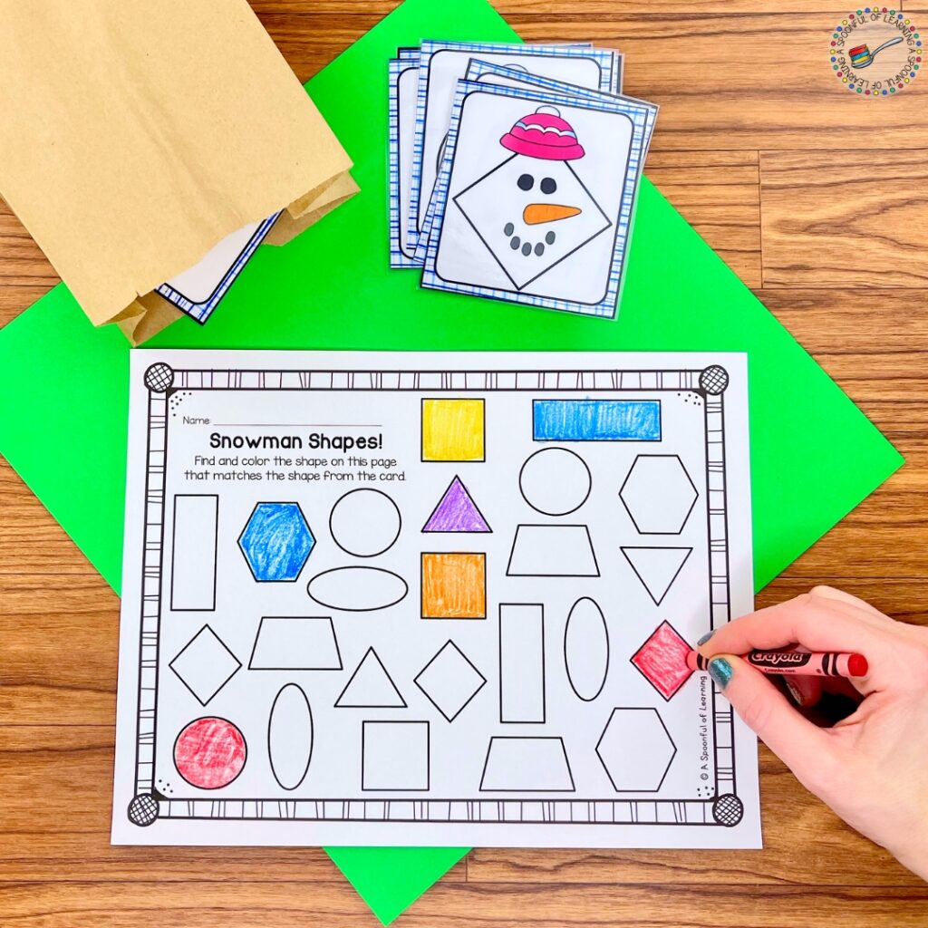 Coloring in shapes on a worksheet