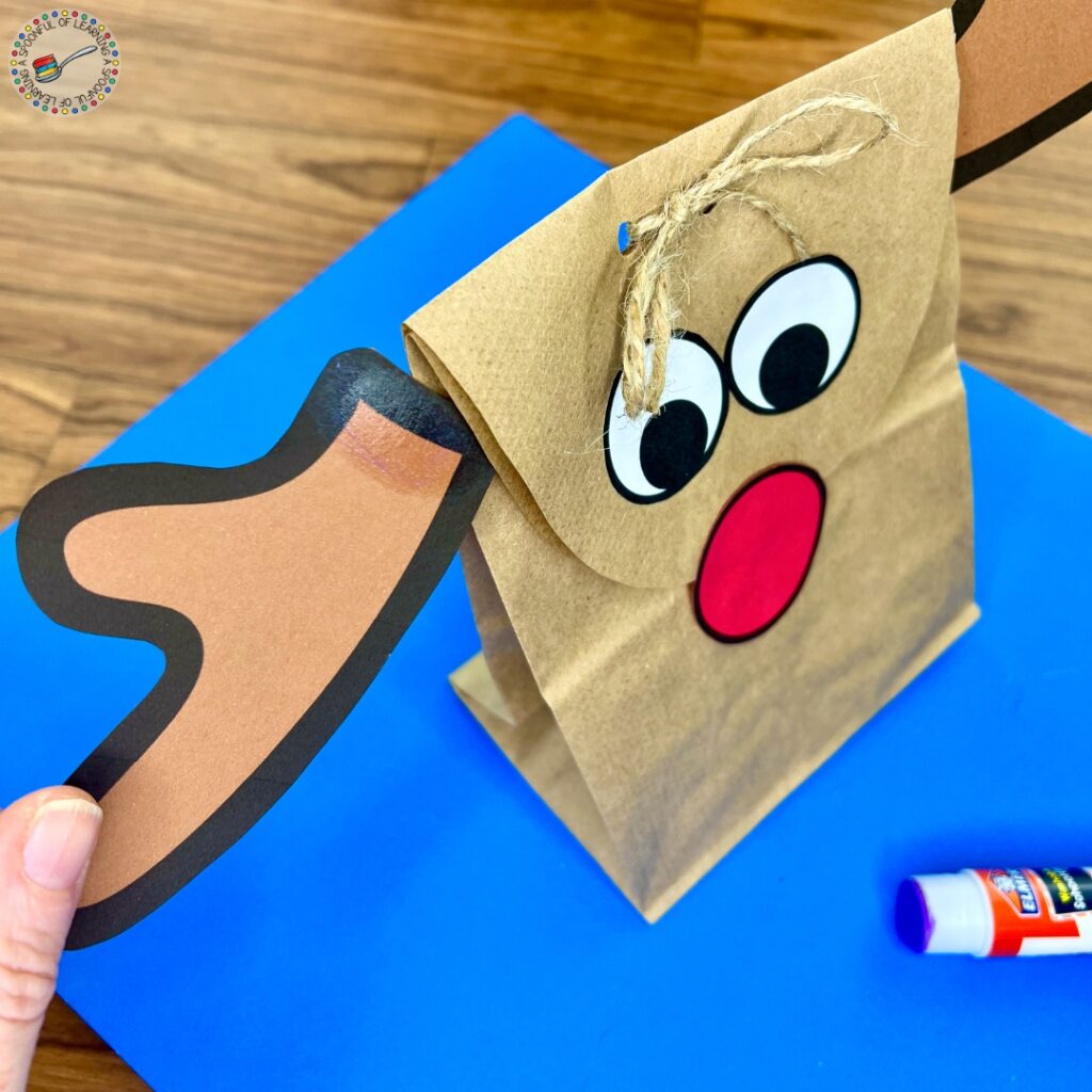 Adding antlers to a paper bag craft