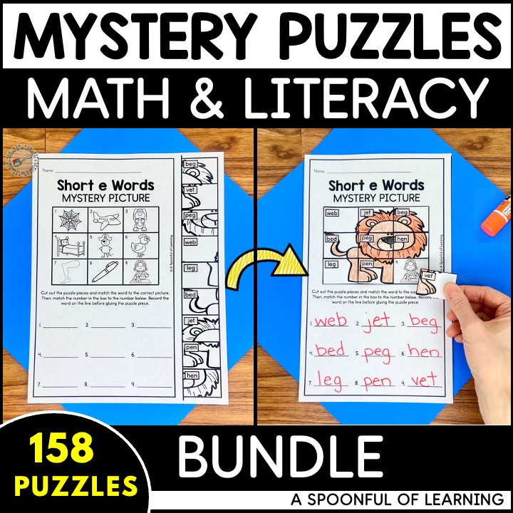 Mystery Puzzles Math and Literacy Bundle - 158 Puzzles