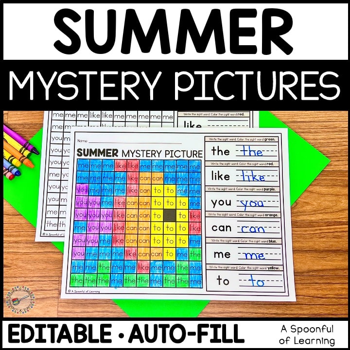 Summer Mystery Pictures - Editable, Auto-Fill