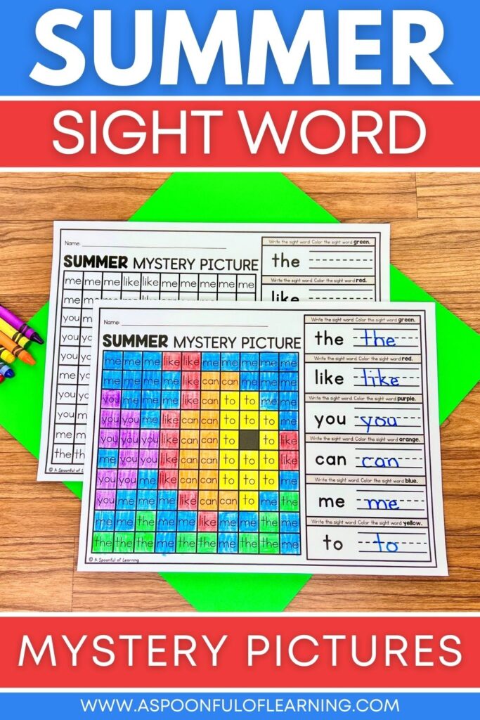 Summer sight word mystery pictures