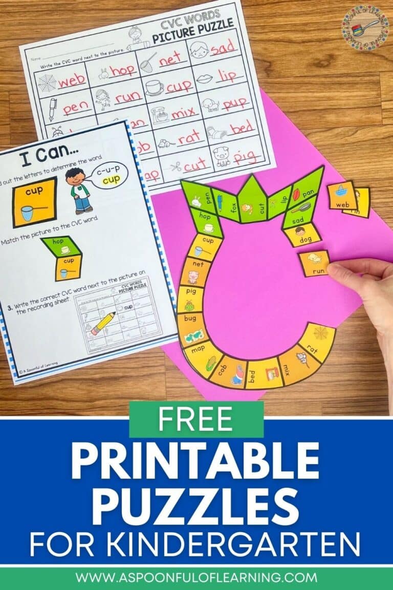 Free Printable Puzzles for Kindergarten - A Spoonful of Learning