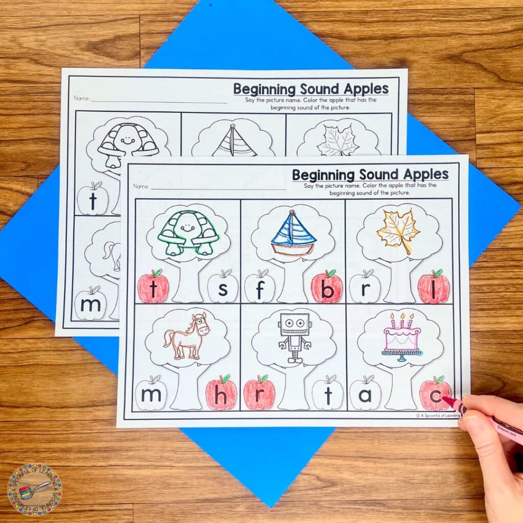 An apple tree themed activity for beginning sound practice