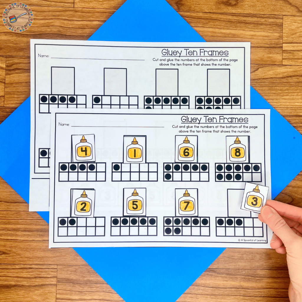 Glue-themed ten frame activity