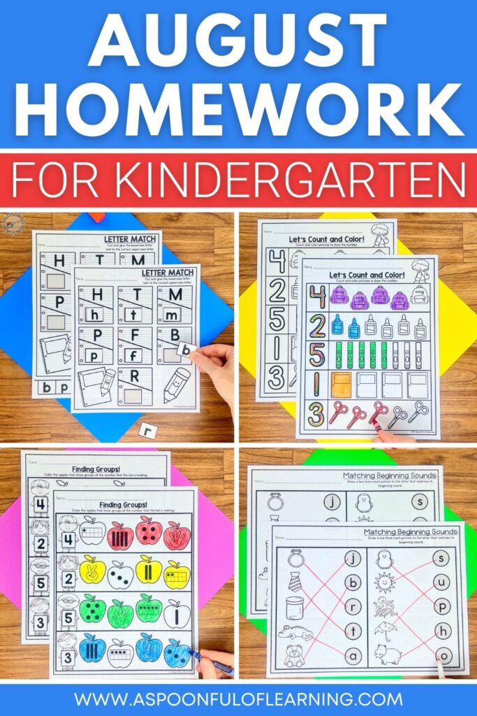 August Homework for Kindergarten