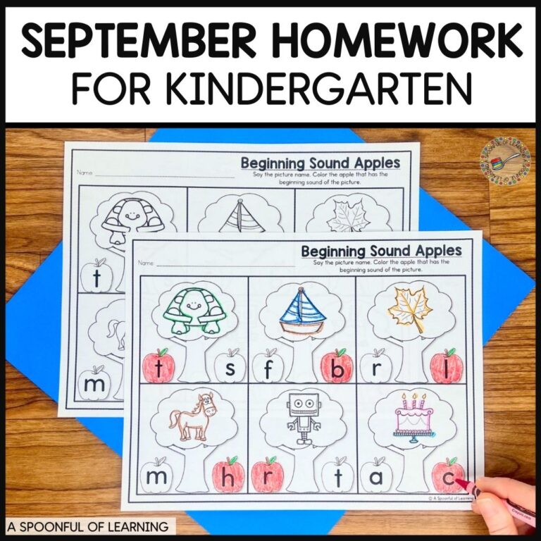 September Homework for Kindergarten