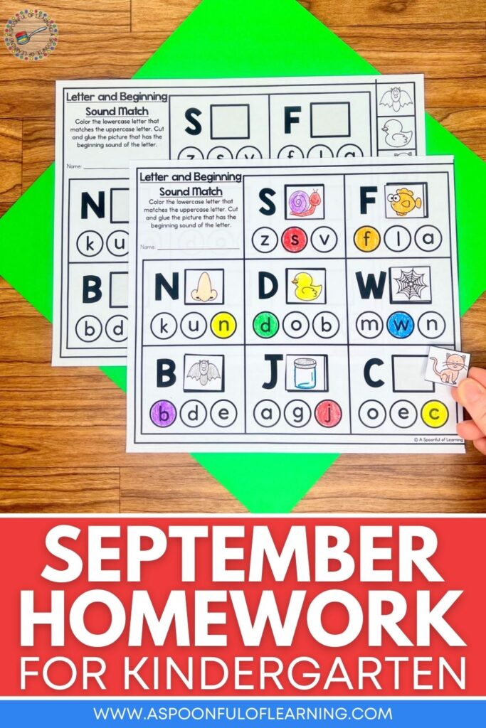 September Homework for Kindergarten