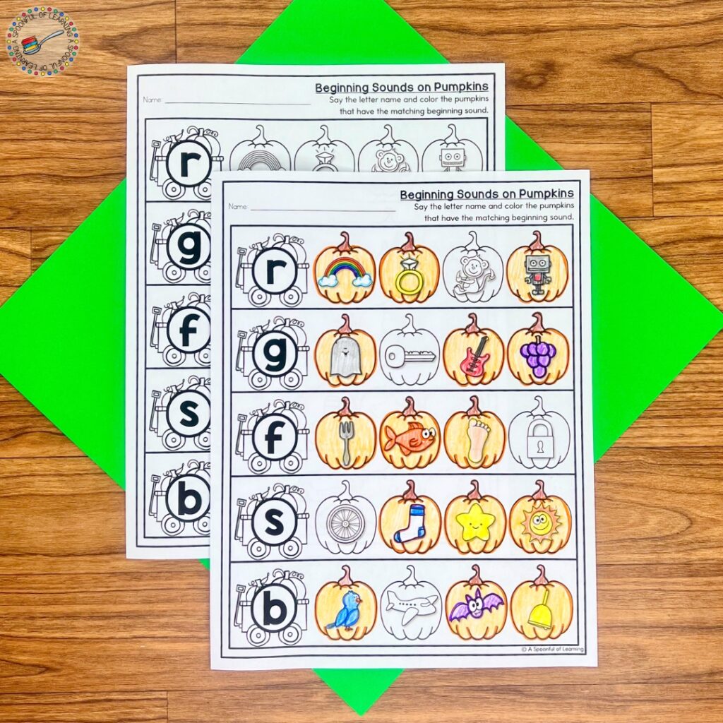 Pumpkin themed beginning sounds activity