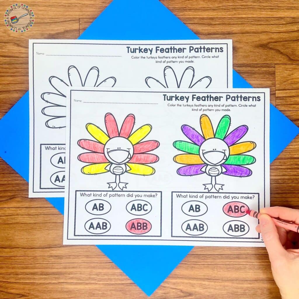 Coloring turkey feathers with different patterns