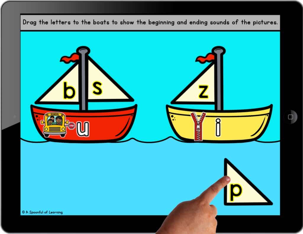 Sailboat theme beginning and ending sounds activity