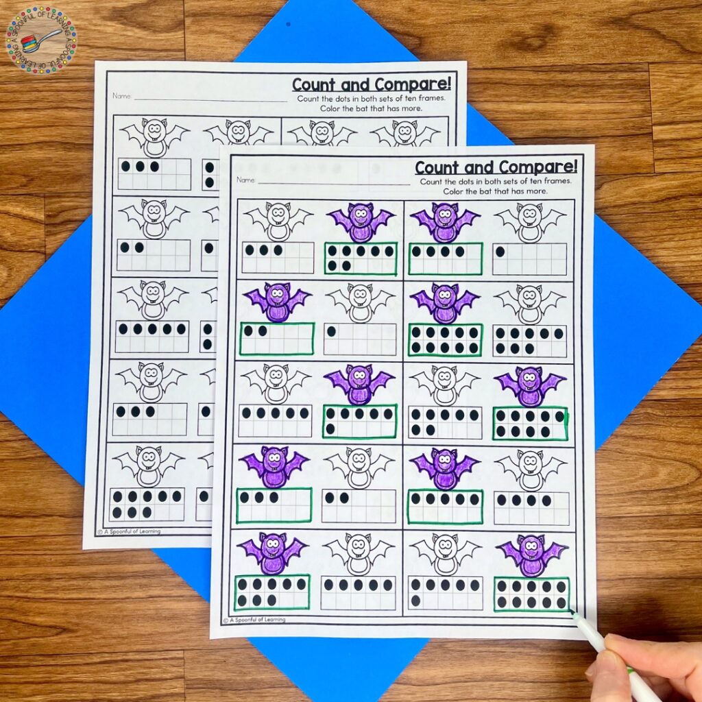 A bat themed counting activity