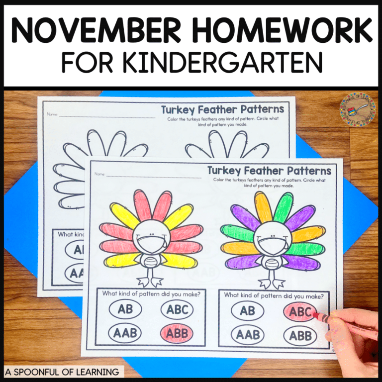 November Homework for Kindergarten