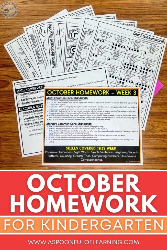 October Homework for Kindergarten