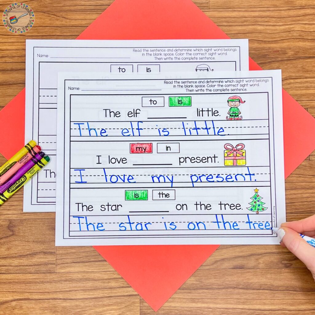 Sight word sentences with a holiday theme