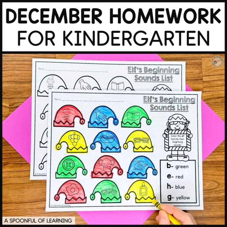 December Homework for Kindergarten