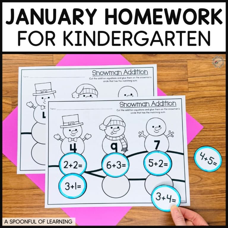 January homework for kindergarten