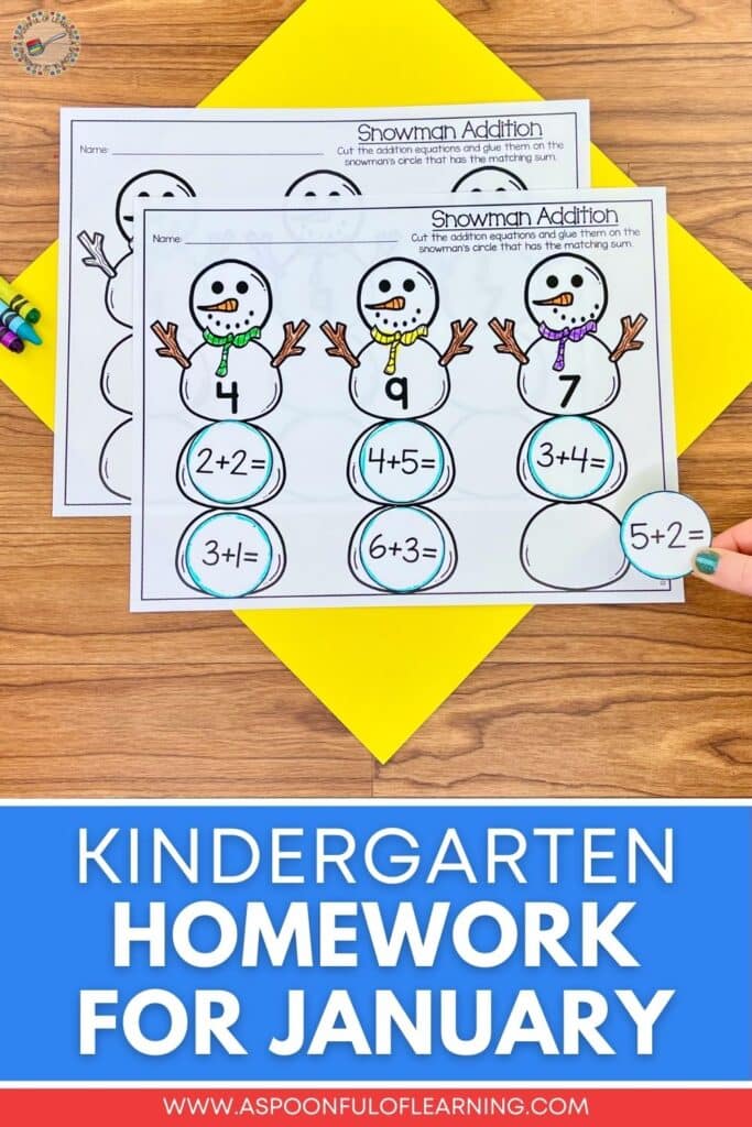 Kindergarten Homework for January