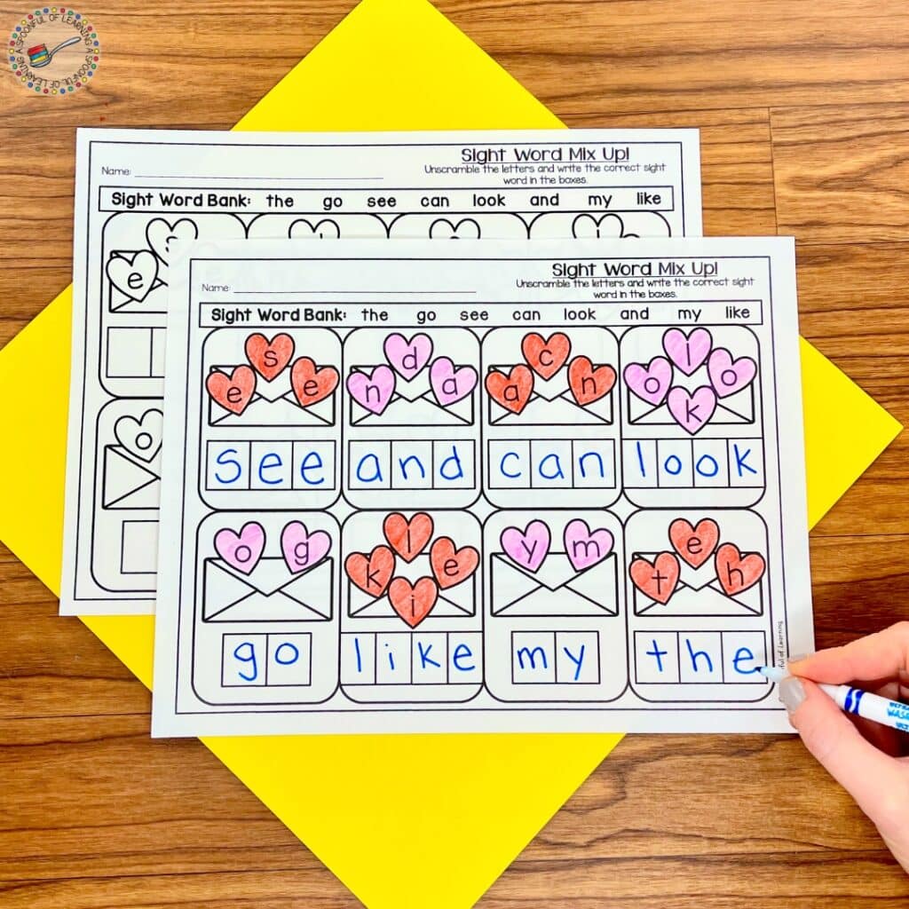 A sight word writing activity