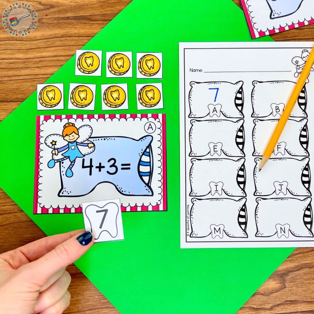 A tooth fairy themed subtraction activity