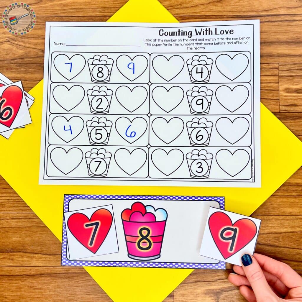 Adding number hearts to a task card to put them in order