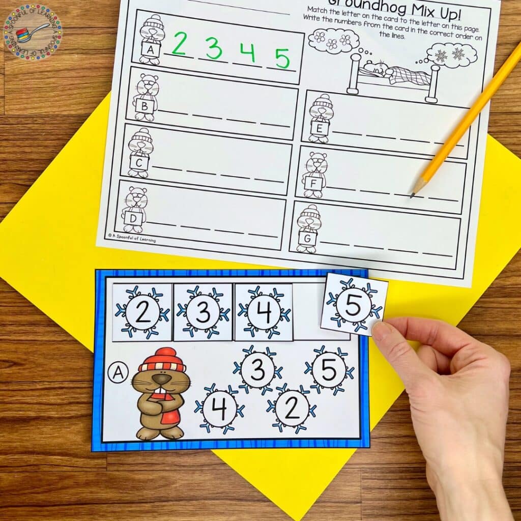 Groundhog-themed numerical order activity