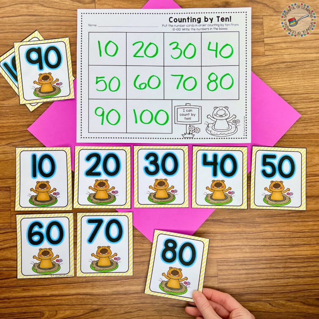 Groundhog themed activity for counting by ten