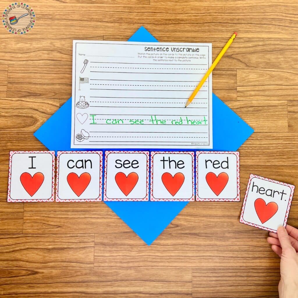 Building a sentence with word task cards