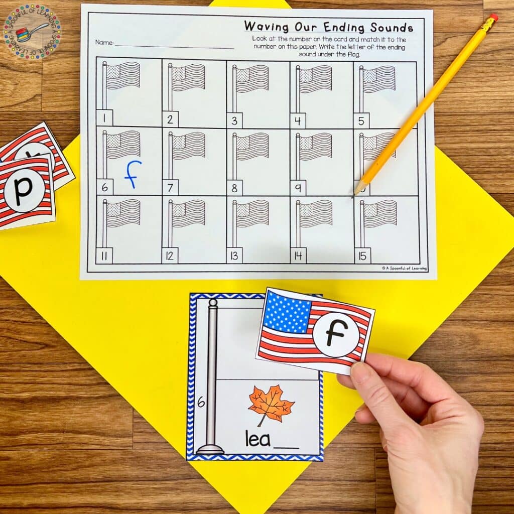 Matching flag task cards for ending sound practice