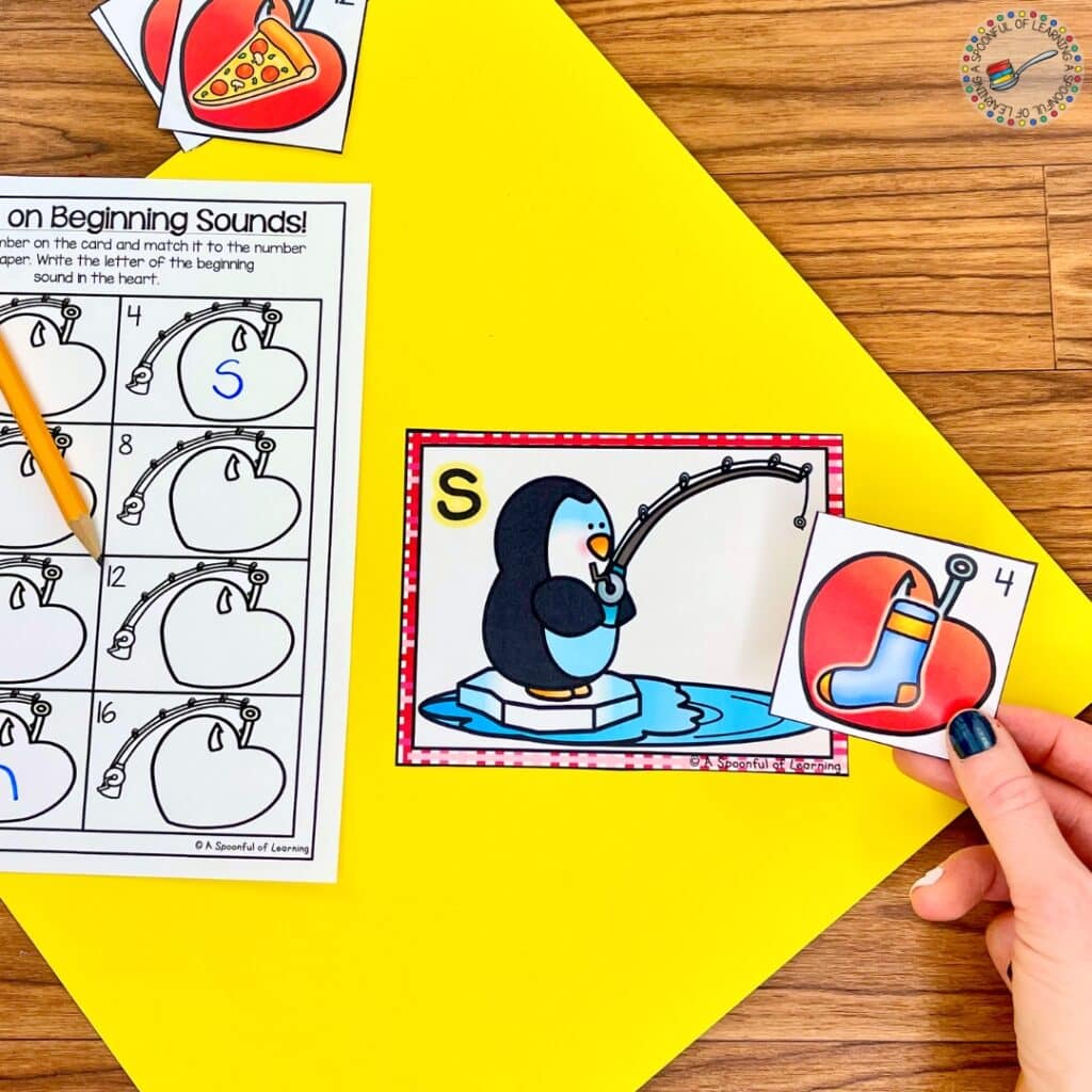 A beginning sounds activity with a penguin theme