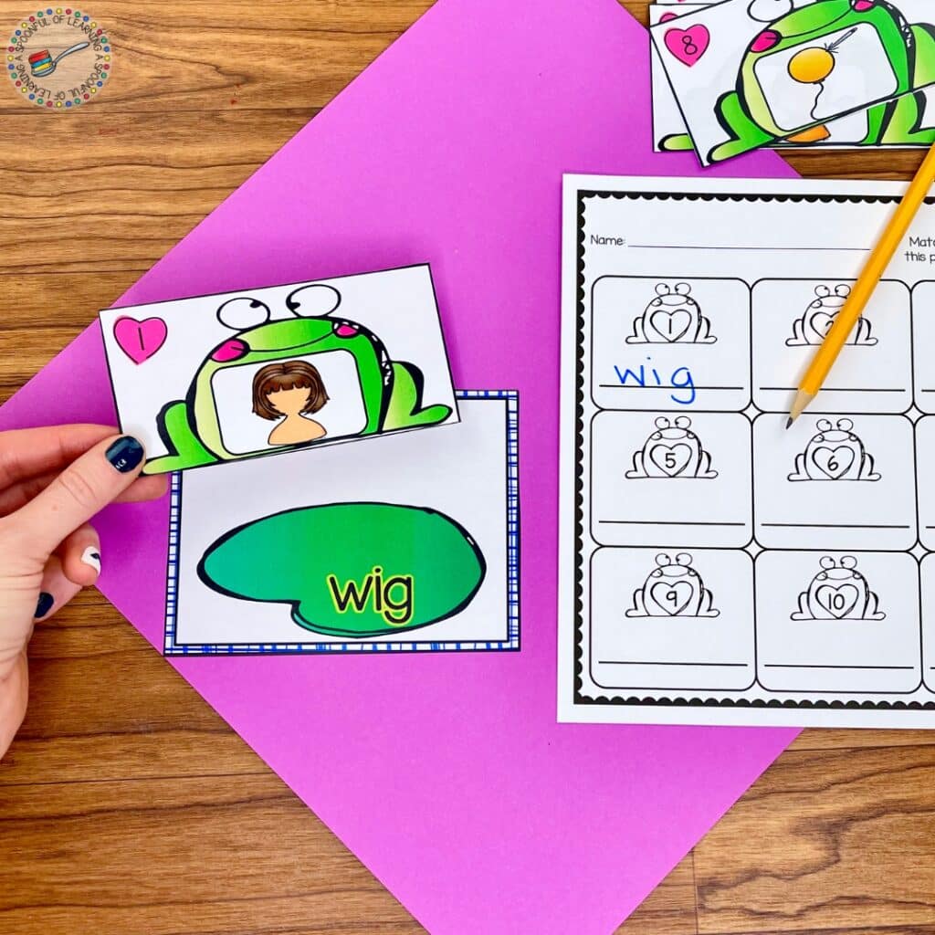 A frog-themed CVC word reading activity