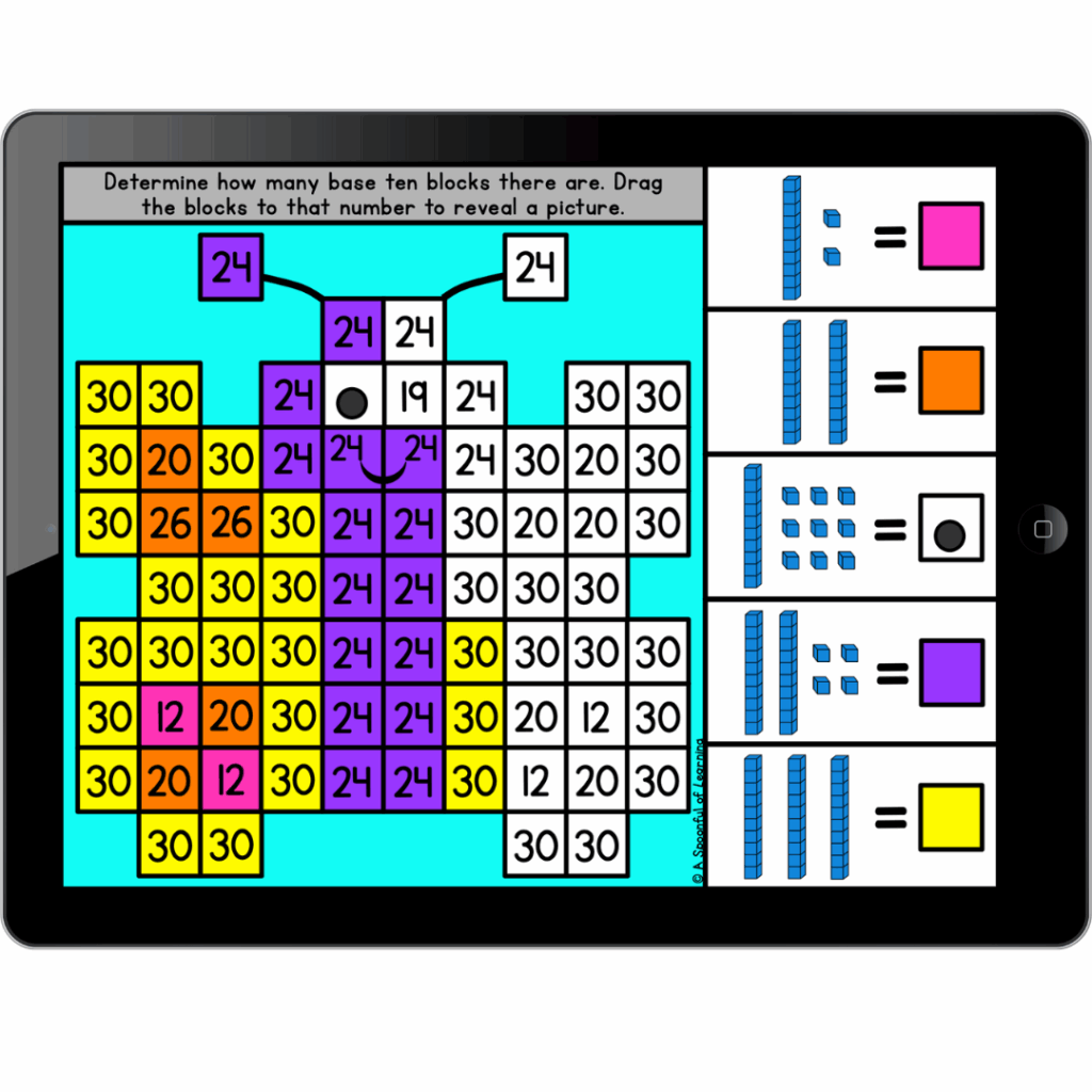 Coloring a butterfly on an iPad with a color by number activity