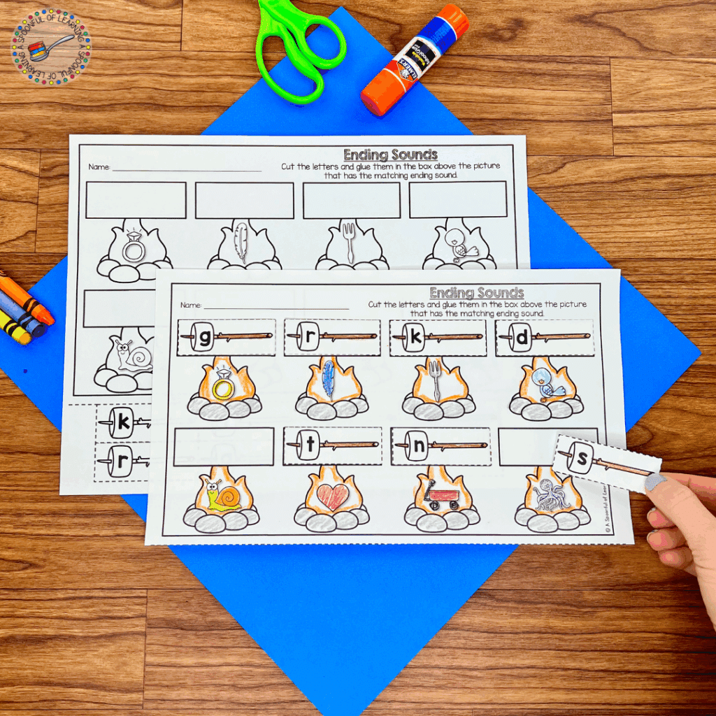 A campfire-themed activity for identifying ending sounds