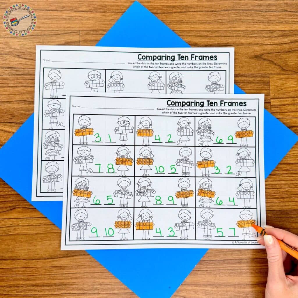 A counting and comparing ten frame activity
