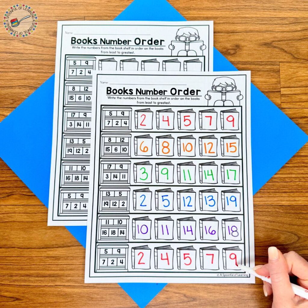 A book-themed number order activity