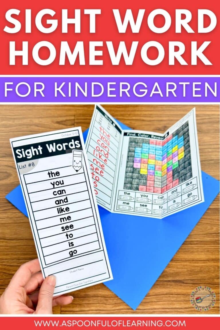 Sight Word Homework for Kindergarten - A Spoonful of Learning